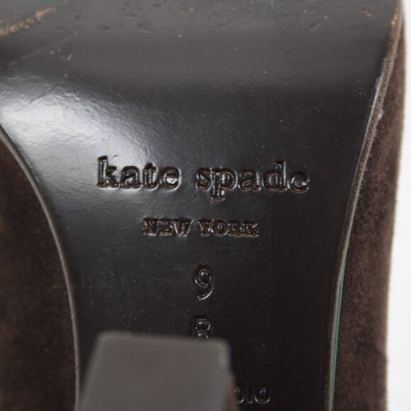 Kate Spade Sz 9 B Brown Green Trim Slip On Suede Upper Leather Inner 3" Heels - Picture 7 of 16